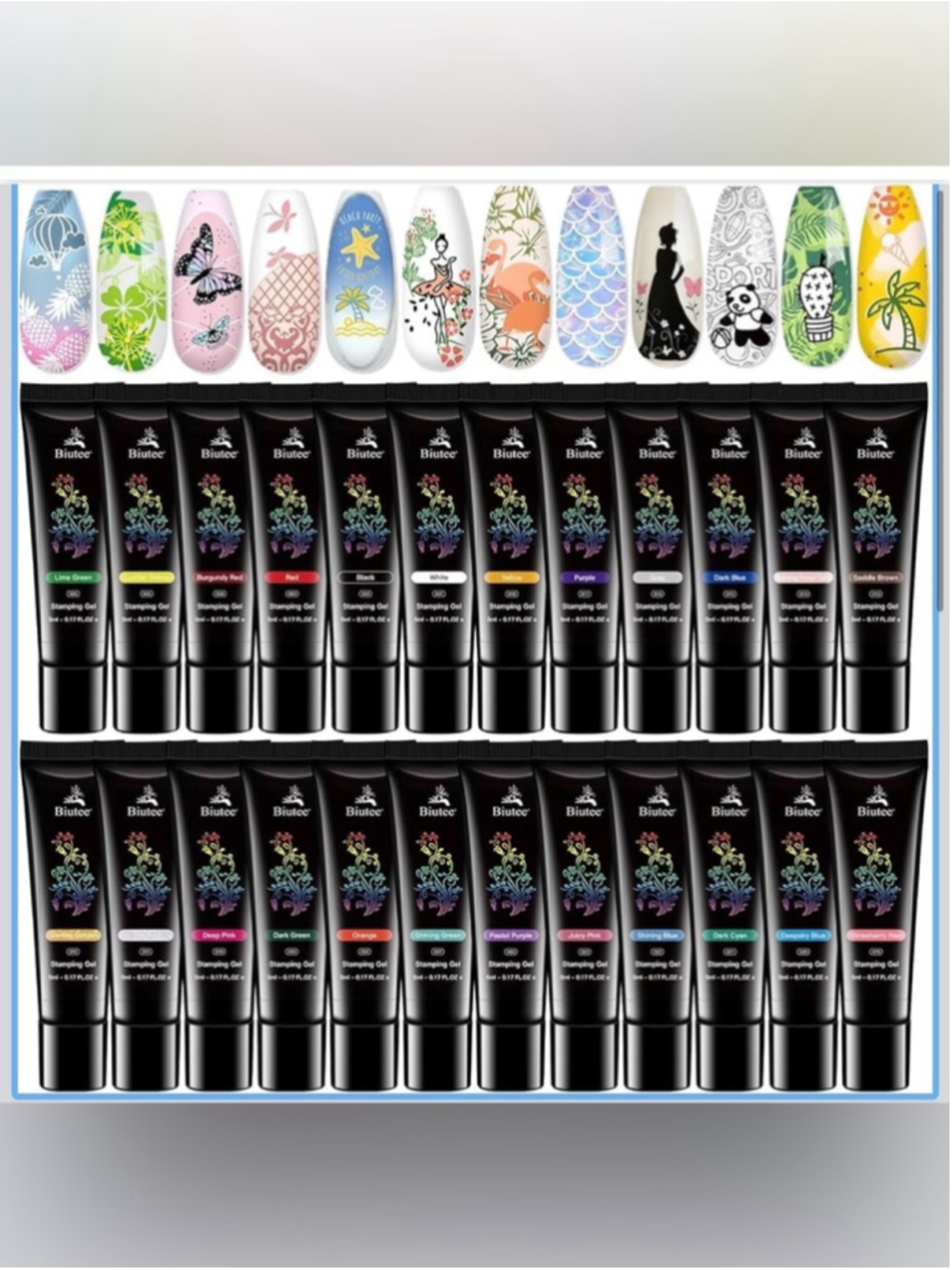 Biutee Nail Stamping Gel Polish Set 24 Colors UV/LED Nail Art New in Box